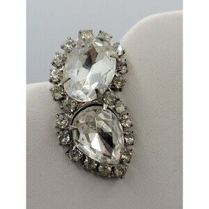 Vintage Large Rhinestone Clip on Earrings Climber Sparkle Gold Tone 1950s